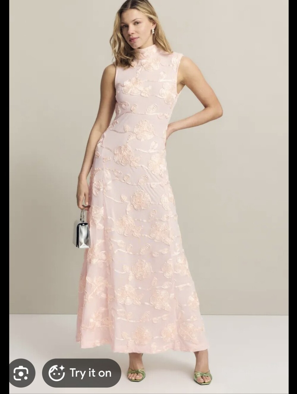 ROTATE | High-Neck Sleeveless Blush Pink Floral Maxi Dress